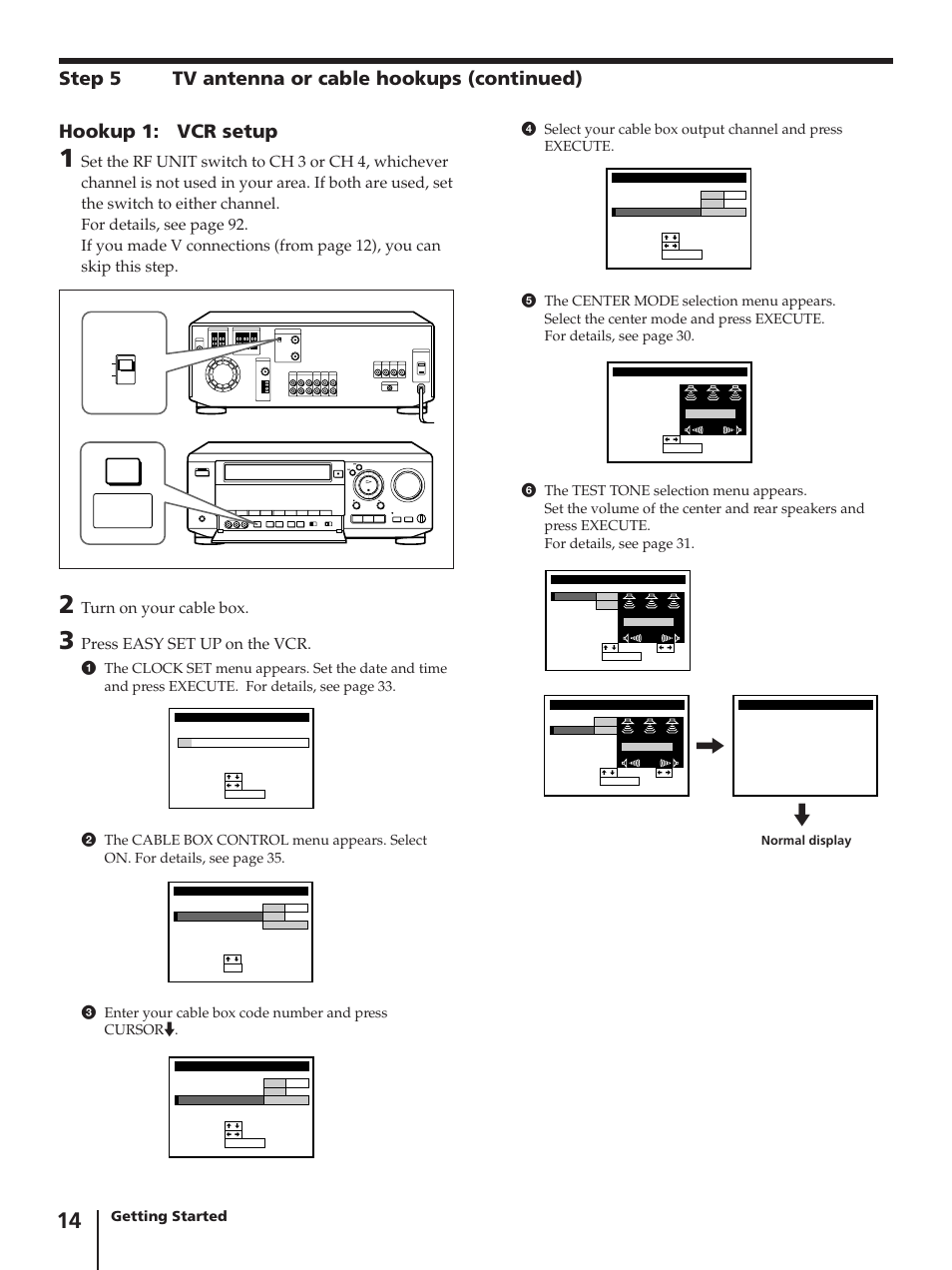 Turn on your cable box, Press easy set up on the vcr, Getting started | Sony SLV-AV100C User Manual | Page 14 / 104