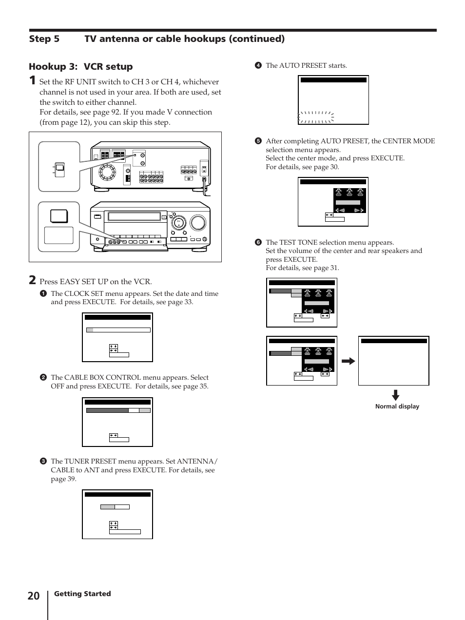 Press easy set up on the vcr, Getting started | Sony SLV-AV100C User Manual | Page 20 / 104