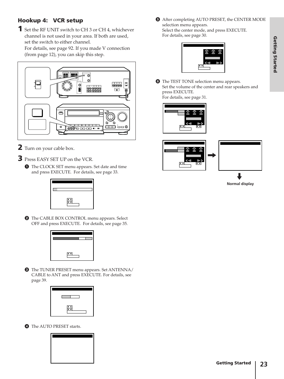 Hookup 4: vcr setup, Turn on your cable box, Press easy set up on the vcr | Getting started | Sony SLV-AV100C User Manual | Page 23 / 104