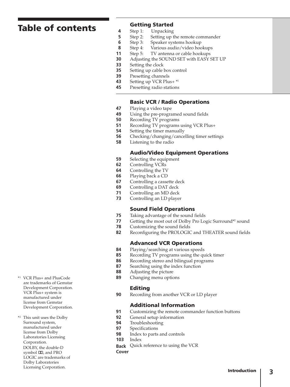Sony SLV-AV100C User Manual | Page 3 / 104