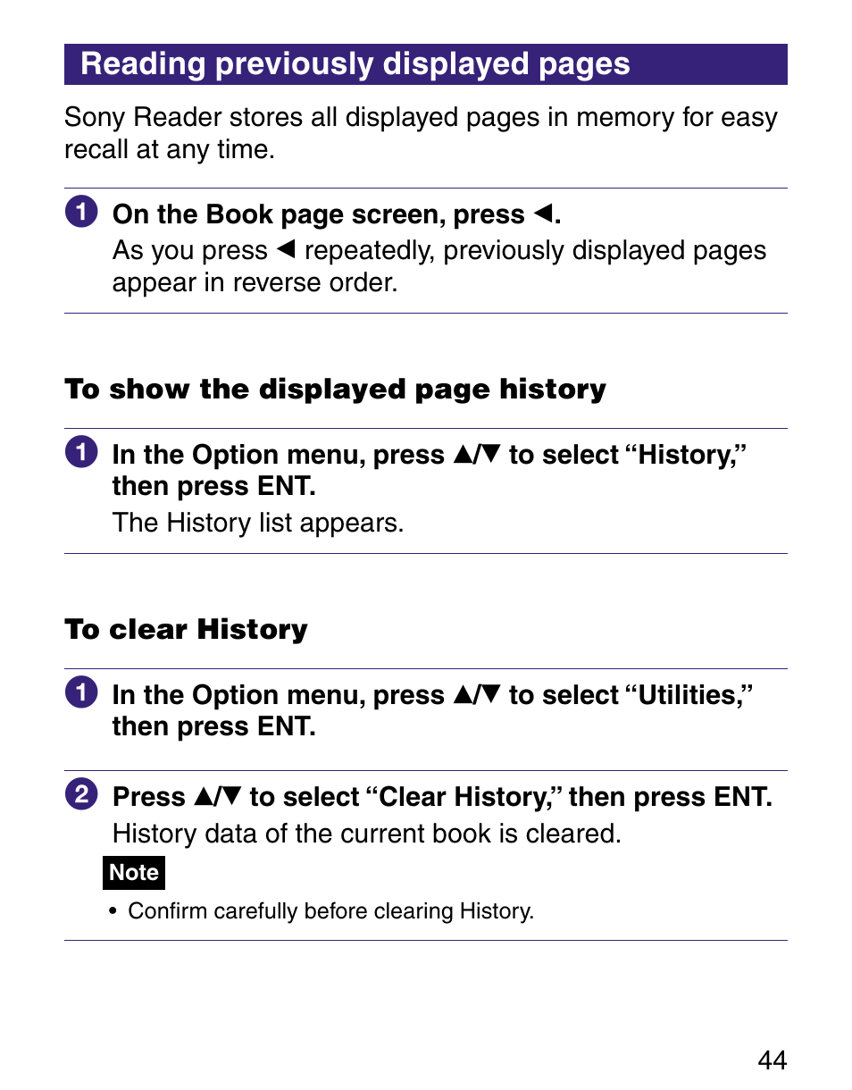 Reading previously displayed pages | Sony Q READER PRS-500 User Manual | Page 44 / 82