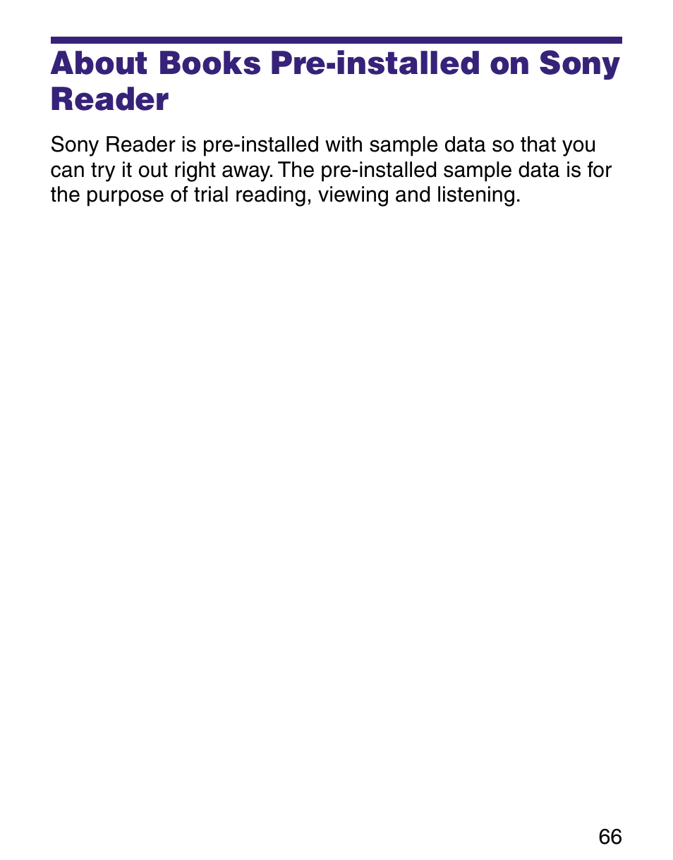 About books pre-installed on sony reader | Sony Q READER PRS-500 User Manual | Page 66 / 82