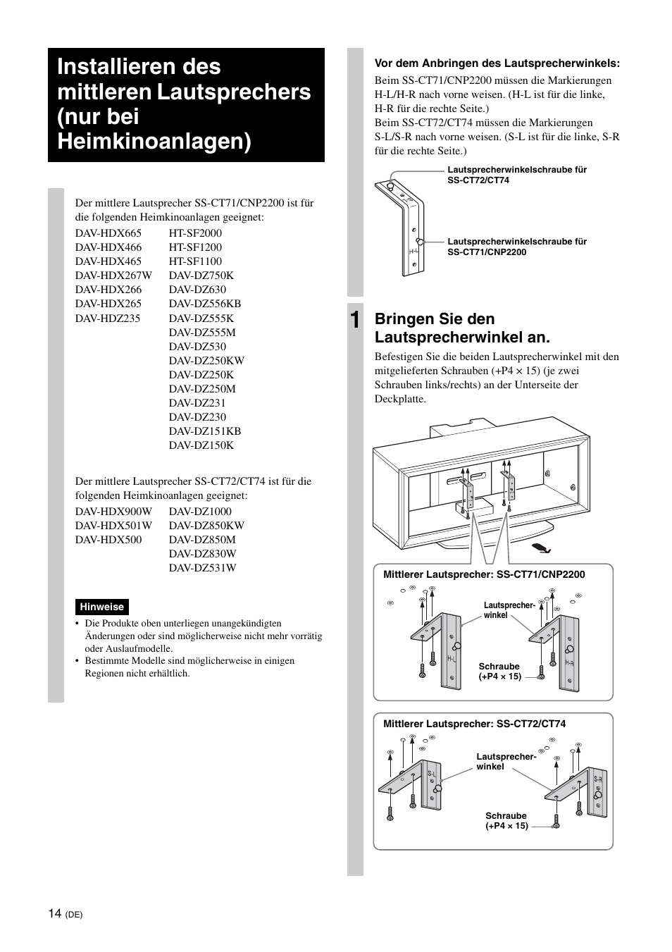 Bringen sie den lautsprecherwinkel an | Sony SU-FL300L User Manual | Page 124 / 292