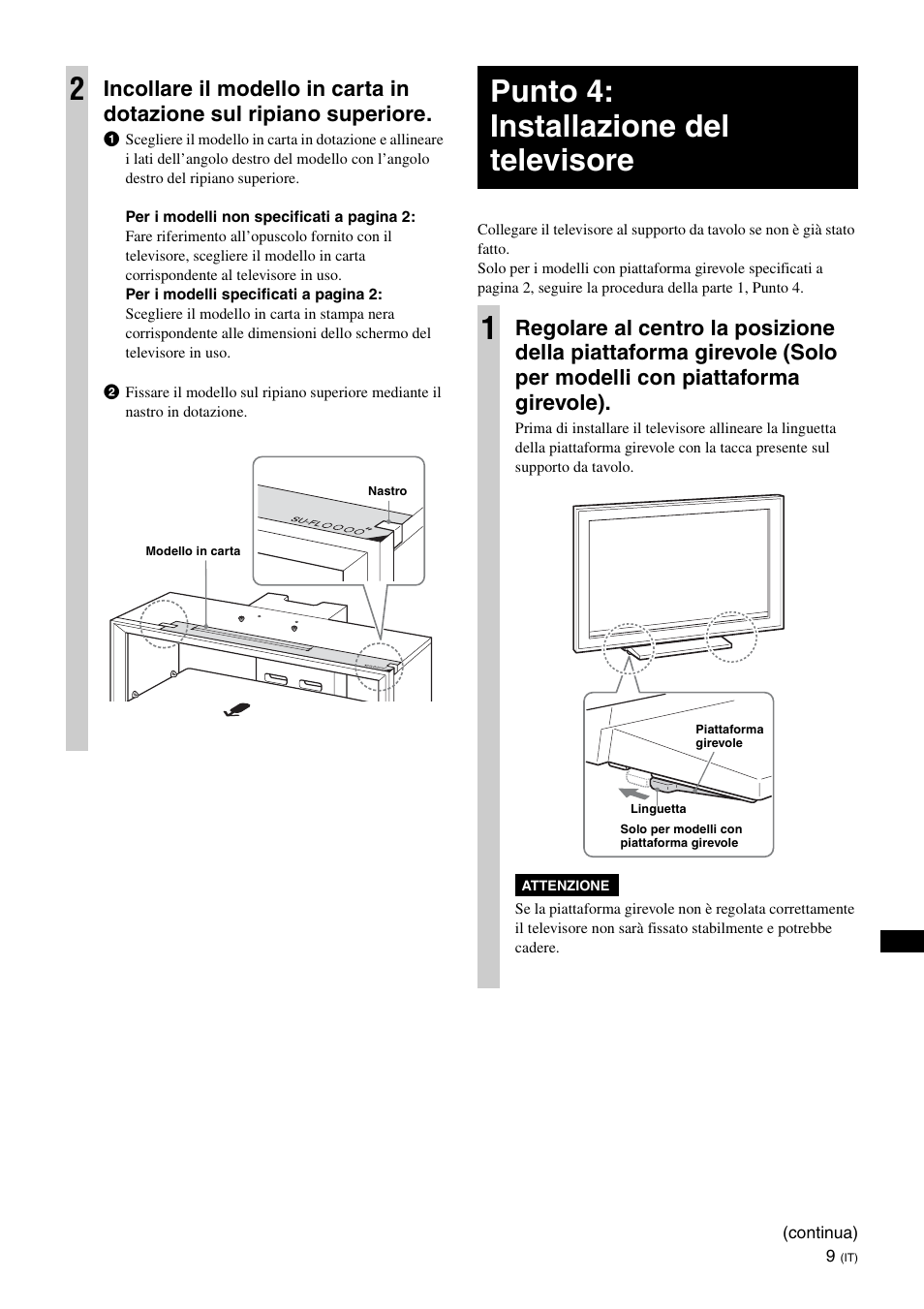 Punto 4: installazione del televisore, Punto 4: installazione del televisore 1 | Sony SU-FL300L User Manual | Page 133 / 292