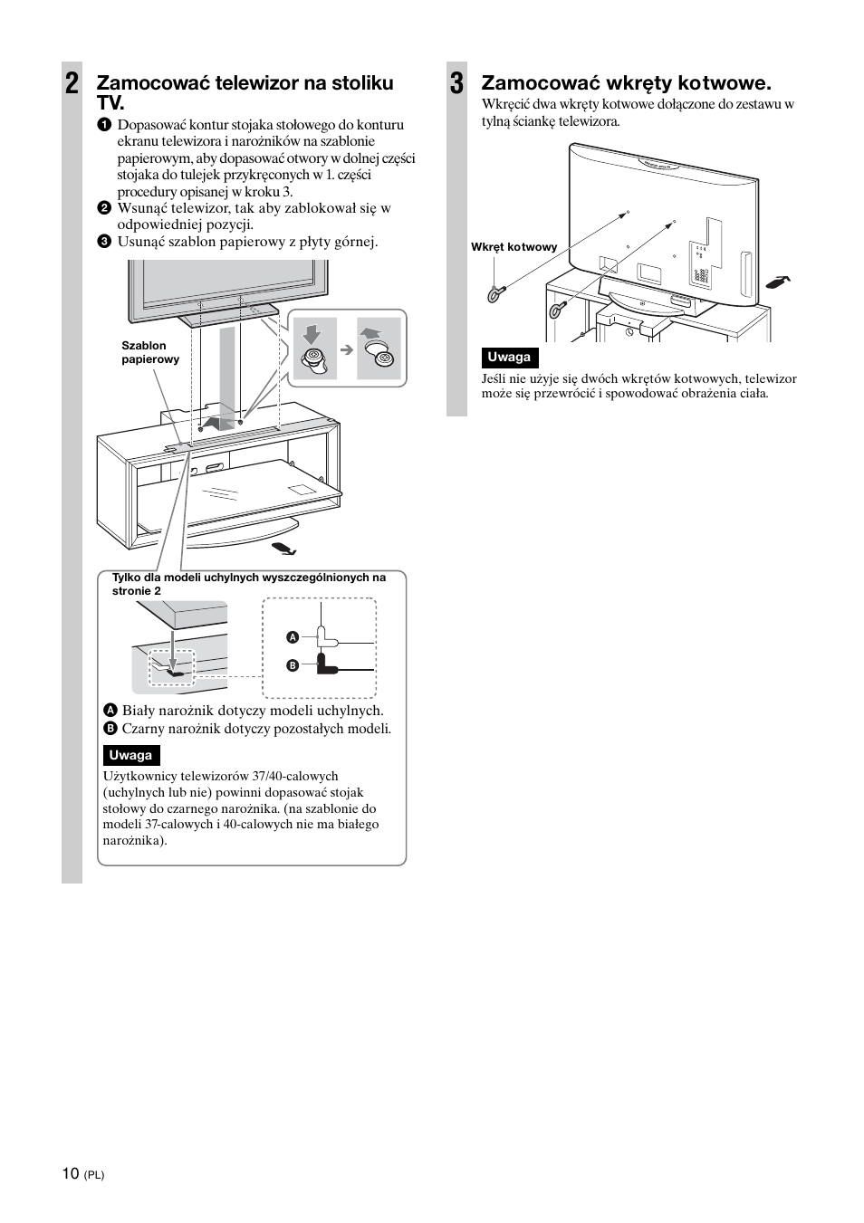 Zamocować telewizor na stoliku tv, Zamocować wkręty kotwowe | Sony SU-FL300L User Manual | Page 176 / 292