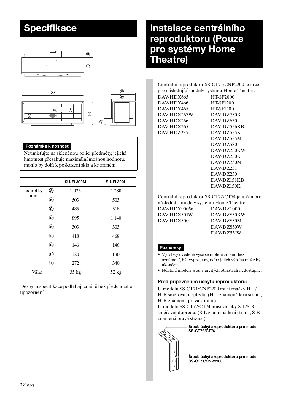 Specifikace | Sony SU-FL300L User Manual | Page 192 / 292