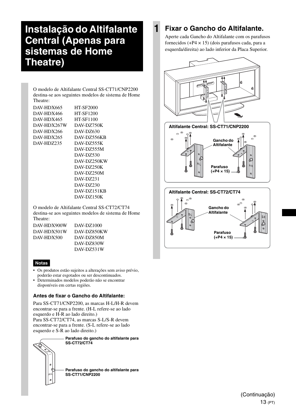 Fixar o gancho do altifalante | Sony SU-FL300L User Manual | Page 49 / 292