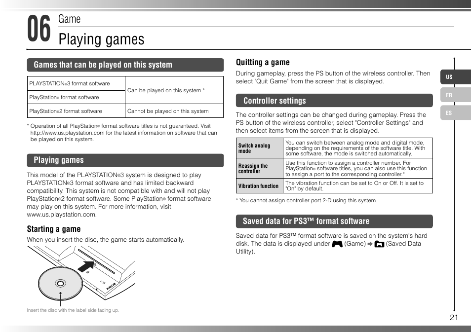 Playing games, Game | Sony 80GB Playstation 3 4-107-608-11 User Manual | Page 21 / 100