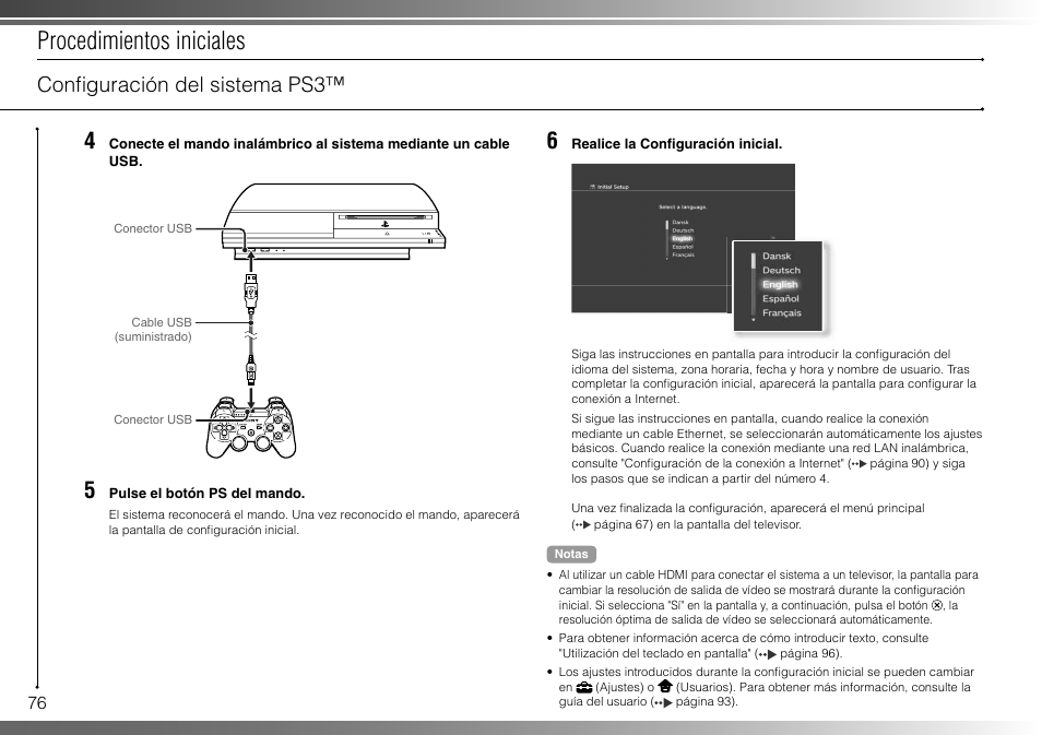 Procedimientos iniciales, Confi guración del sistema ps3 | Sony 80GB Playstation 3 4-107-608-11 User Manual | Page 76 / 100