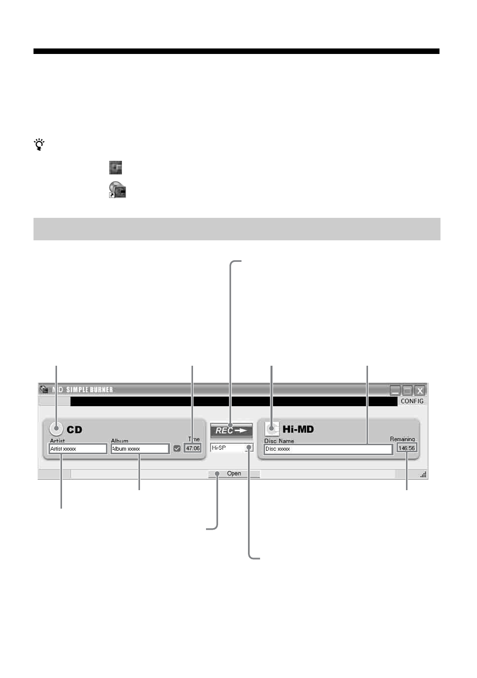 Recording by computer operations (standard mode), The window for recording all tracks on the cd | Sony MZ-NH700 User Manual | Page 93 / 116