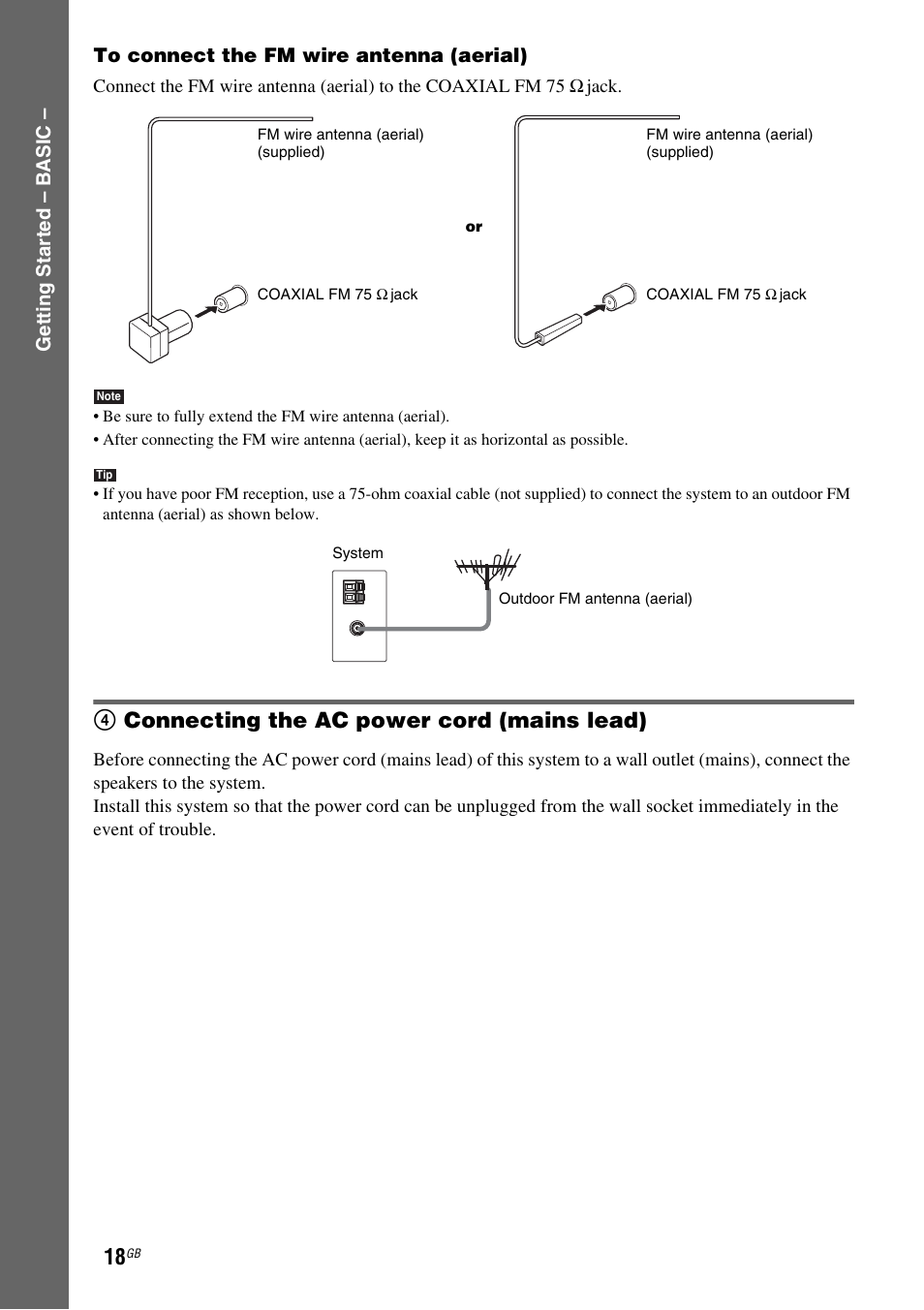 4 connecting the ac power cord (mains lead), 4connecting the ac power cord (mains lead) | Sony DAV-DZ810W User Manual | Page 18 / 112