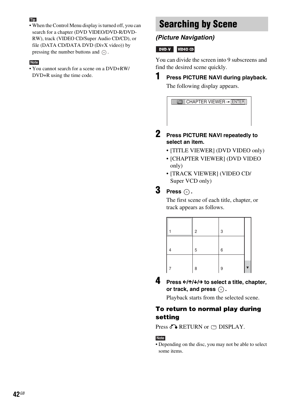 Searching by scene, Picture navigation) | Sony DAV-DZ810W User Manual | Page 42 / 112