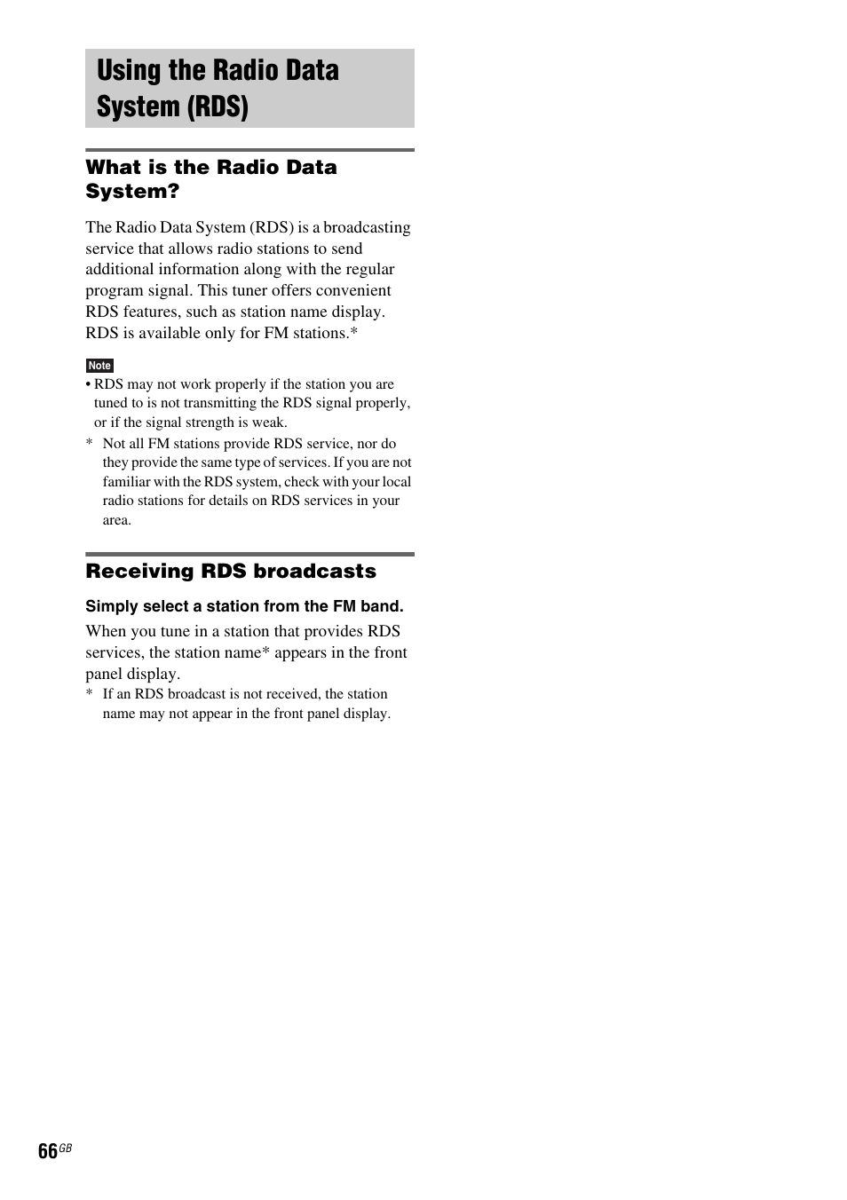 Using the radio data system (rds), What is the radio data system, Receiving rds broadcasts | Sony DAV-DZ810W User Manual | Page 66 / 112