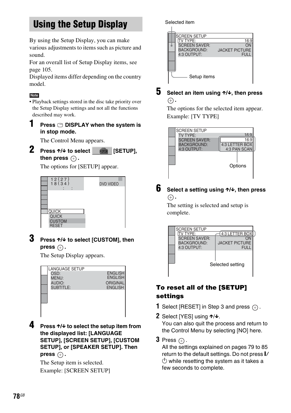Using the setup display, Using | Sony DAV-DZ810W User Manual | Page 78 / 112