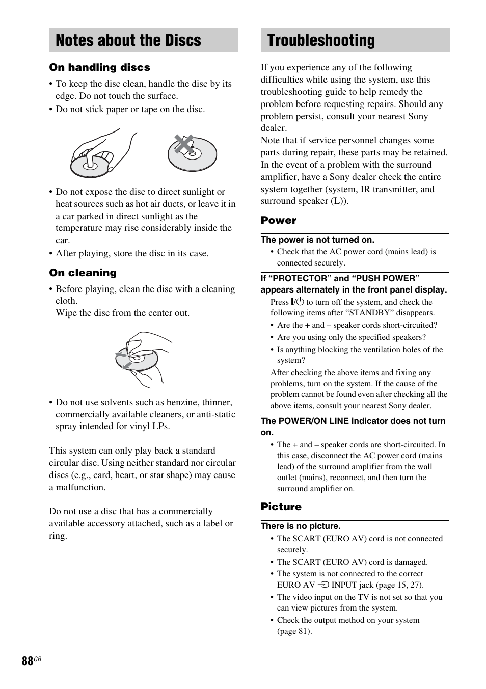 Notes about the discs, Troubleshooting, Notes about the discs troubleshooting | Sony DAV-DZ810W User Manual | Page 88 / 112