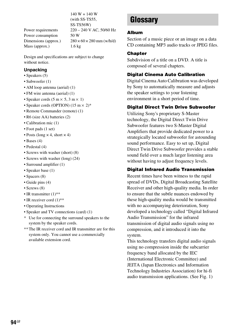 Glossary | Sony DAV-DZ810W User Manual | Page 94 / 112
