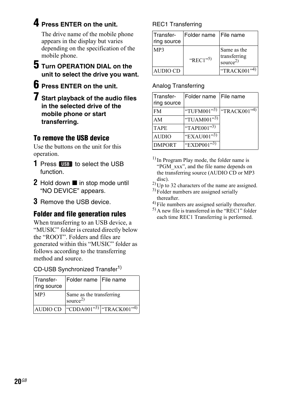 Folder and file generation rules | Sony 3-287-077-14(2) User Manual | Page 20 / 48