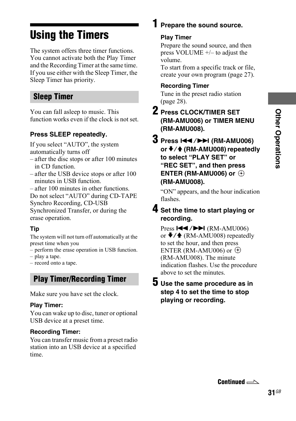 Using the timers | Sony 3-287-077-14(2) User Manual | Page 31 / 48