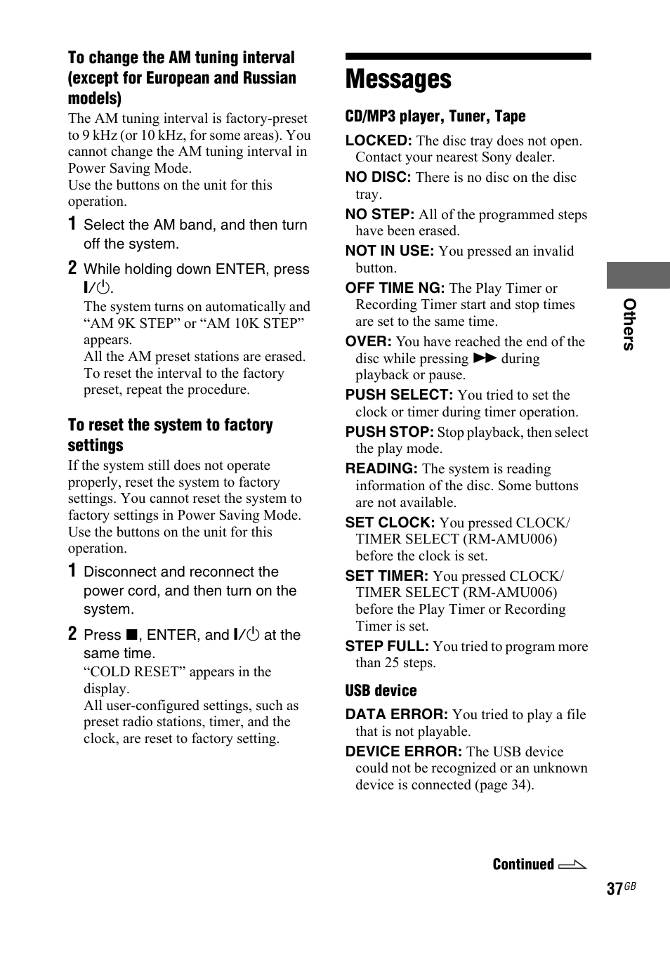 Messages | Sony 3-287-077-14(2) User Manual | Page 37 / 48