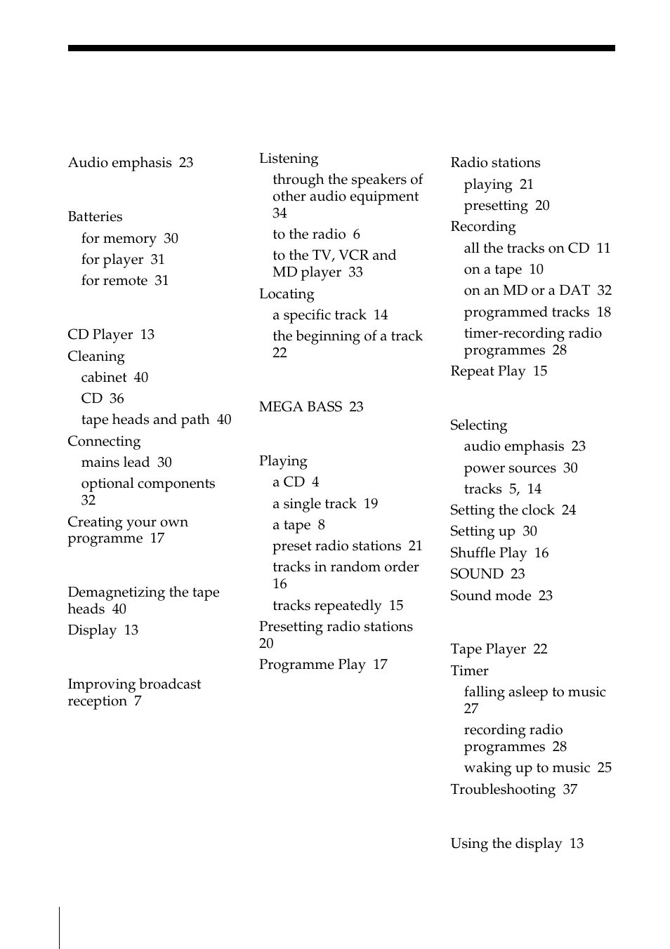 Index | Sony ZS-D55 User Manual | Page 42 / 84