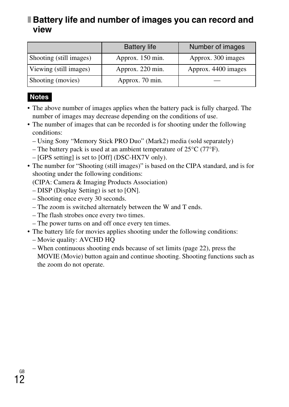 Sony CYBER-SHOT DSC-HX7 User Manual | Page 12 / 56