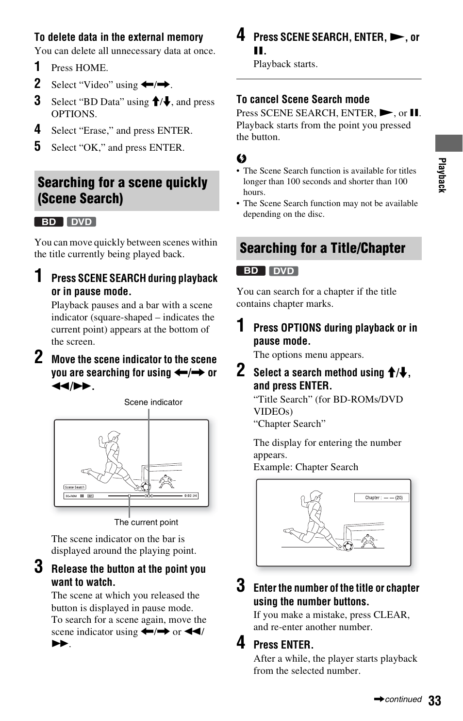 Searching for a scene quickly (scene search), Searching for a title/chapter | Sony 3-452-775-11(1) User Manual | Page 33 / 71