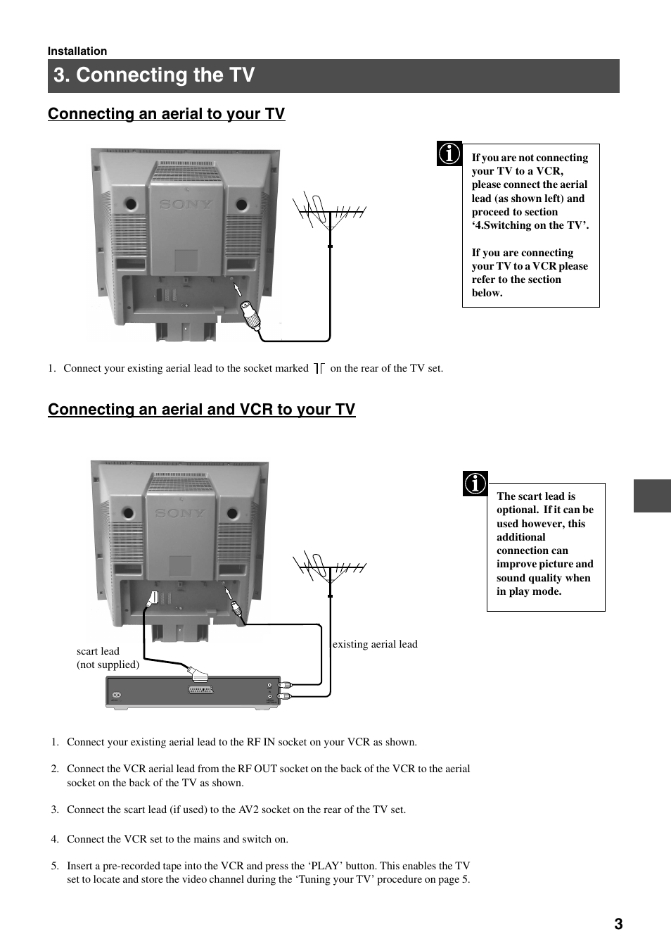 Connecting the tv | Sony FD Trinitron KV-34FQ75 D User Manual | Page 59 / 160