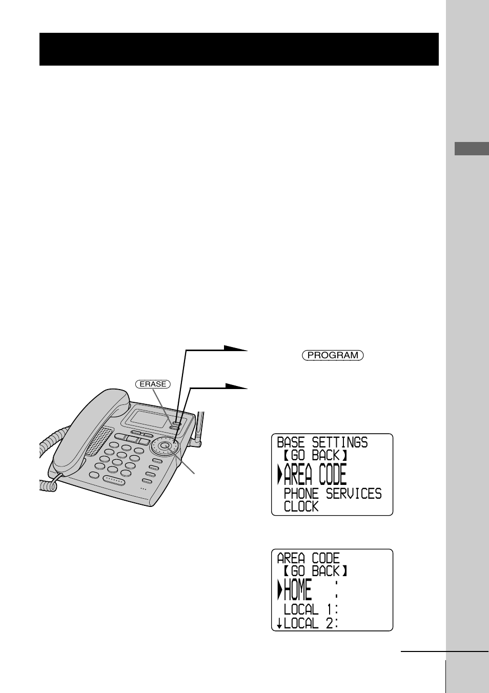 Entering the area code, Step 4: entering the area code, Area code | Home, Step 4 | Sony SPP-A9276 User Manual | Page 15 / 96