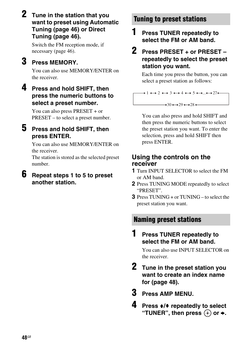 Tuning to preset stations naming preset stations | Sony STR-DH710 User Manual | Page 48 / 100