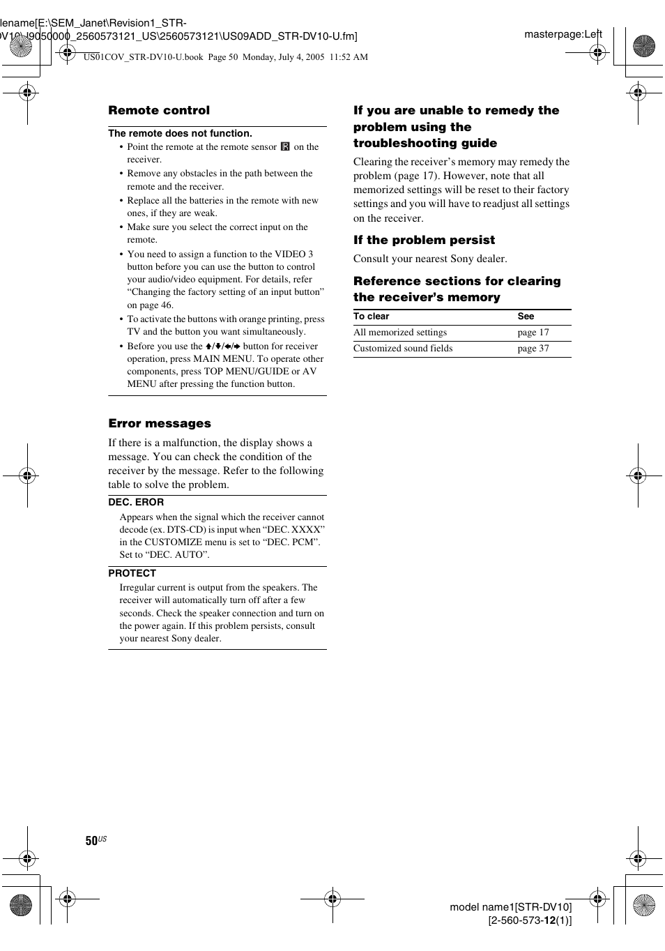 Sony STR-DV10 User Manual | Page 50 / 56