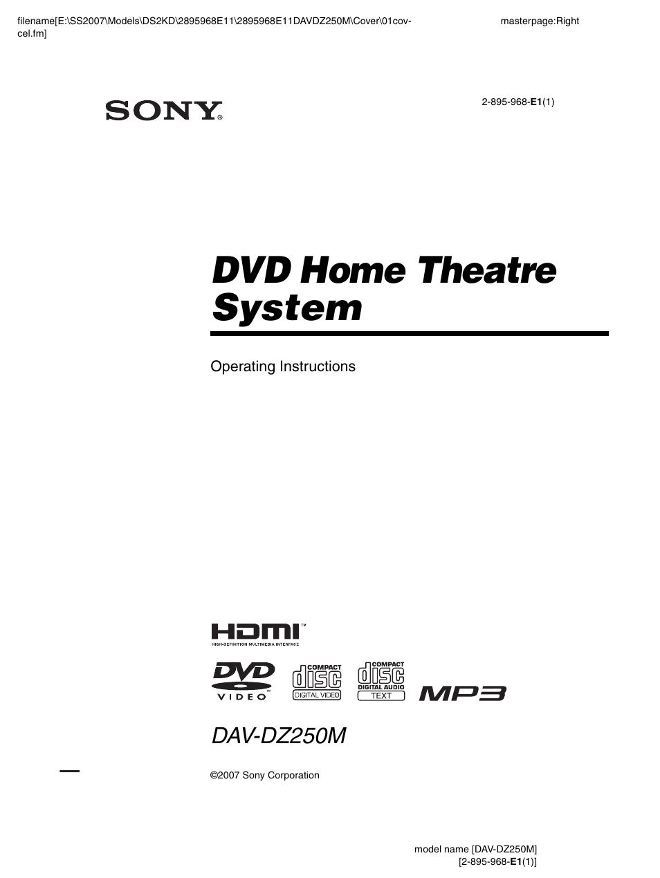 Sony DAV-DZ250M User Manual | 104 pages