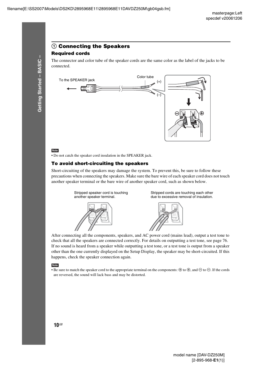 1 connecting the speakers | Sony DAV-DZ250M User Manual | Page 10 / 104