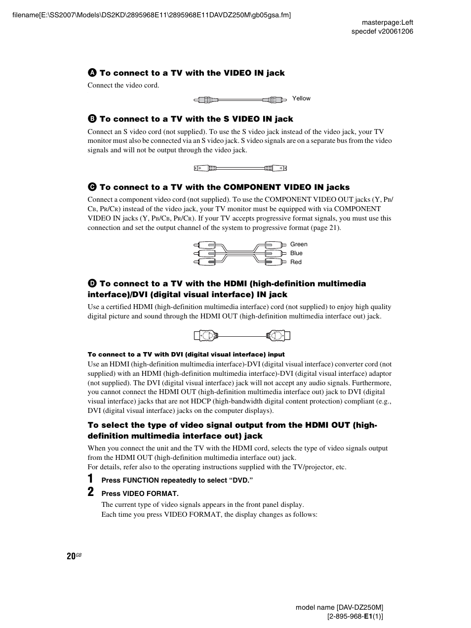 Sony DAV-DZ250M User Manual | Page 20 / 104
