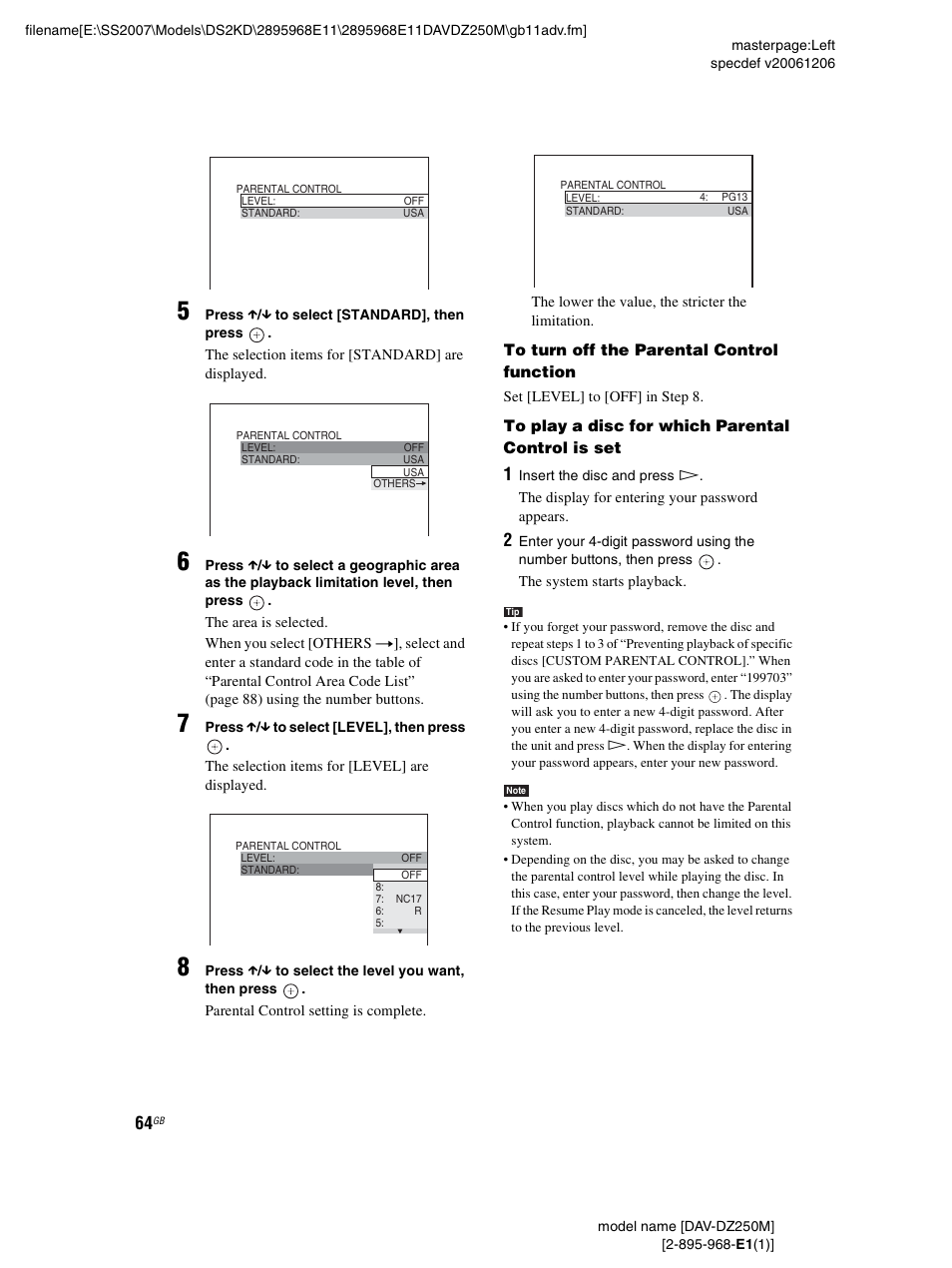 Sony DAV-DZ250M User Manual | Page 64 / 104