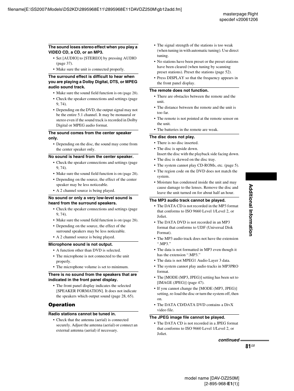 Sony DAV-DZ250M User Manual | Page 81 / 104
