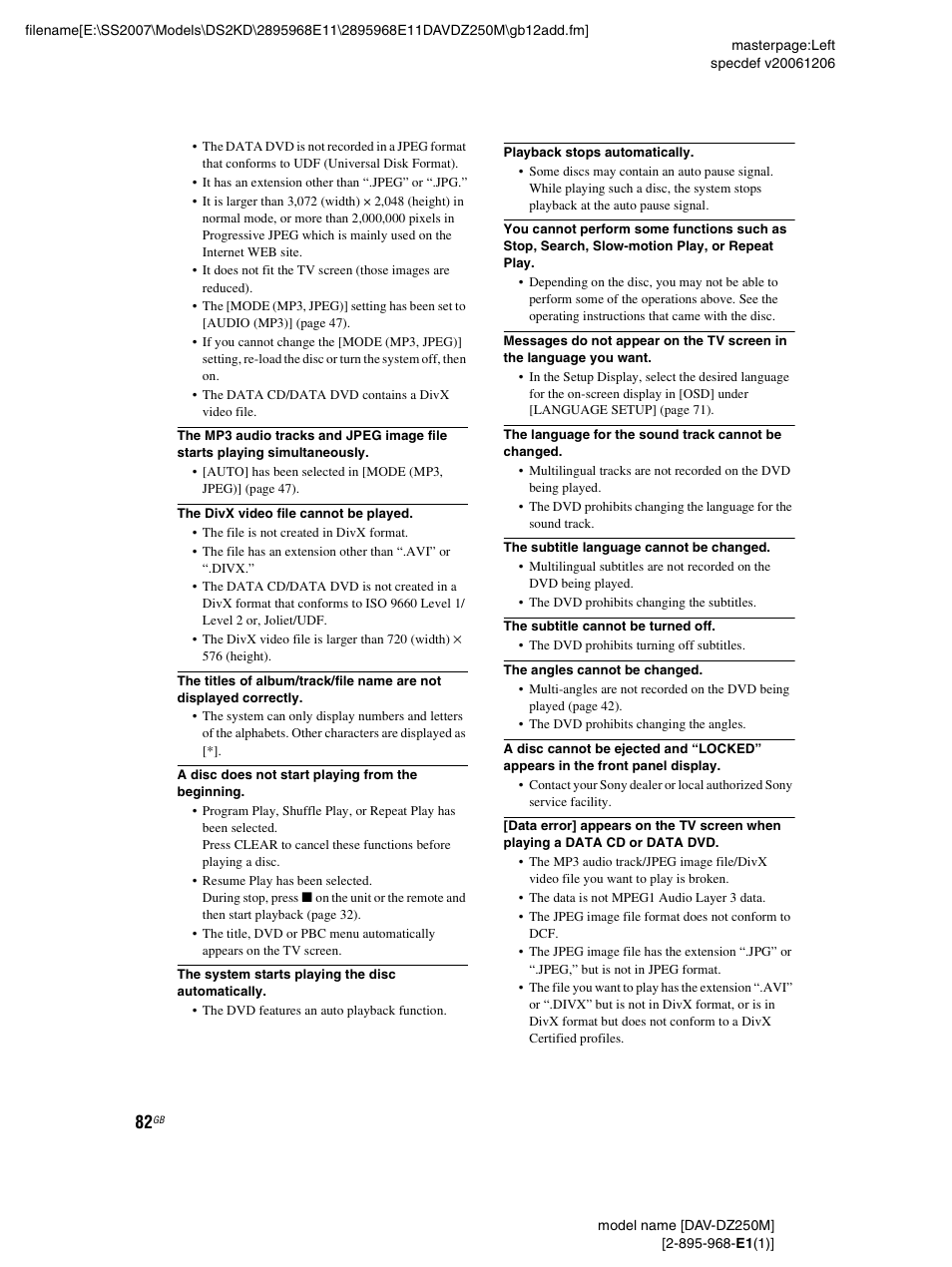 Sony DAV-DZ250M User Manual | Page 82 / 104
