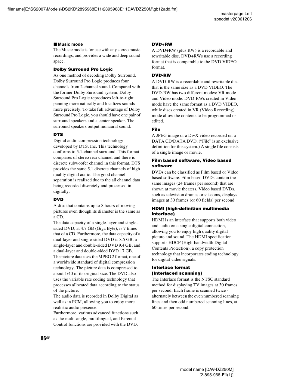 Sony DAV-DZ250M User Manual | Page 86 / 104