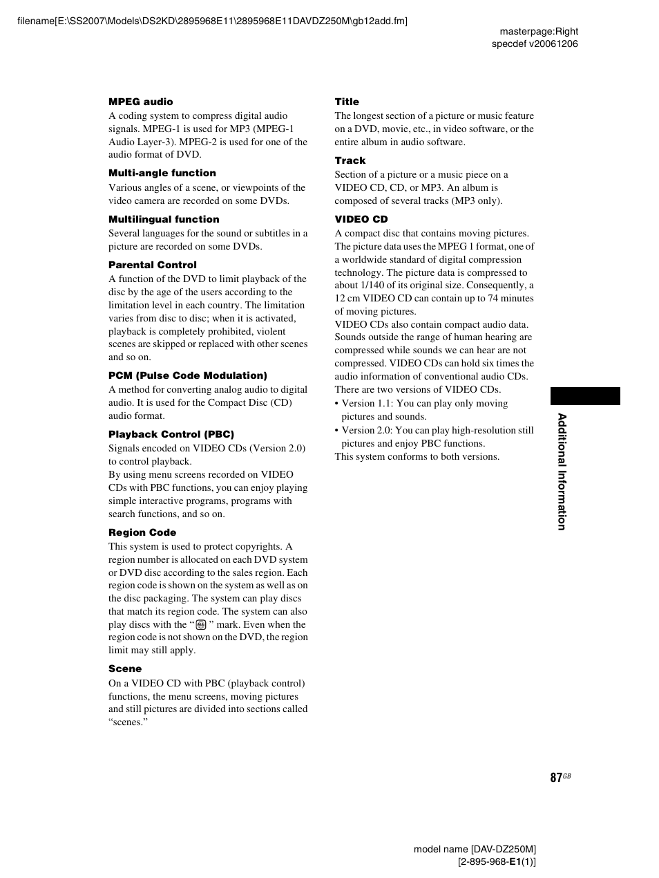 Sony DAV-DZ250M User Manual | Page 87 / 104