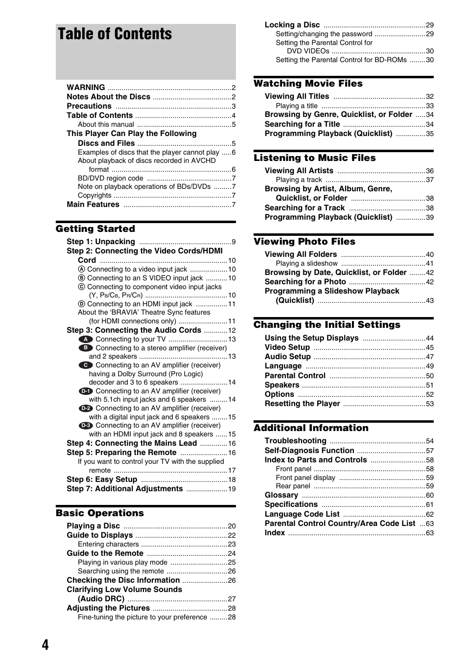 Sony BDP - S1E User Manual | Page 4 / 64