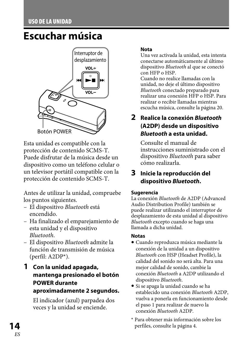 Escuchar música | Sony DRC-BT30 User Manual | Page 40 / 56
