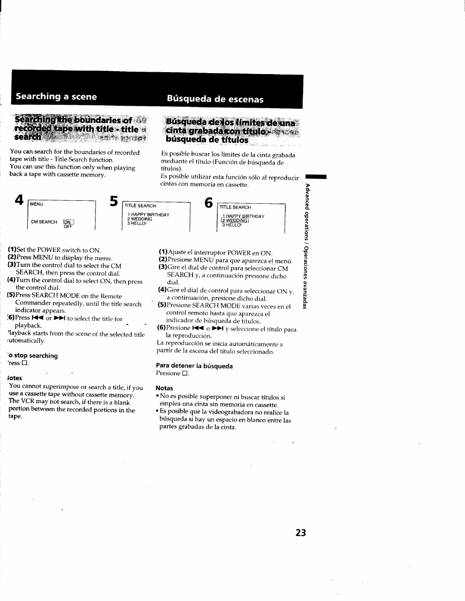 O stop searching, Jotes, Para detener la búsqueda | Notas | Sony GV-D900 User Manual | Page 23 / 88
