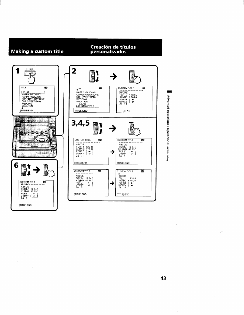 Making a custom title, Creación de títulos personalizados | Sony GV-D900 User Manual | Page 43 / 88