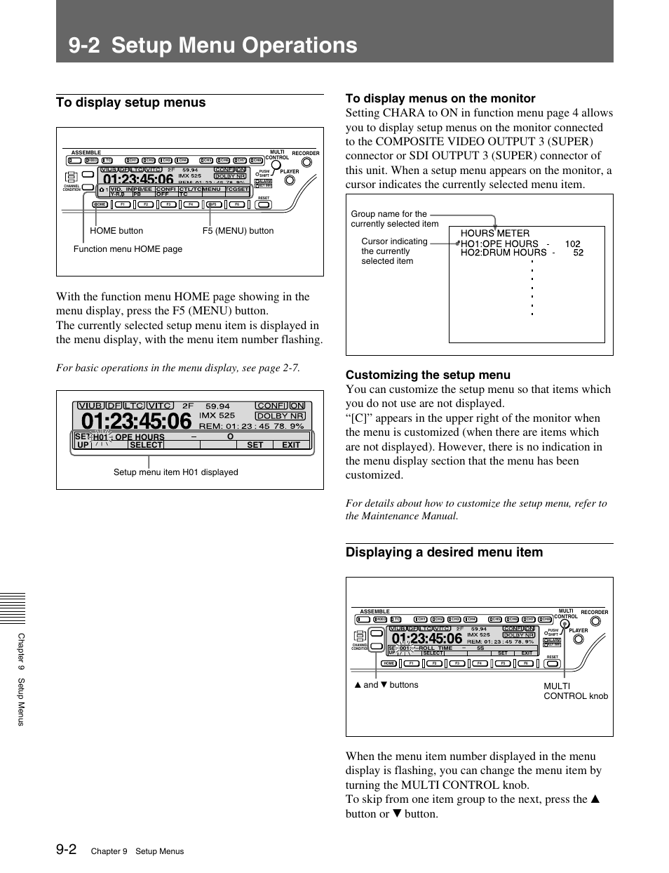 2 setup menu operations, Displaying a desired menu item | Sony MSW-M2000 User Manual | Page 102 / 144