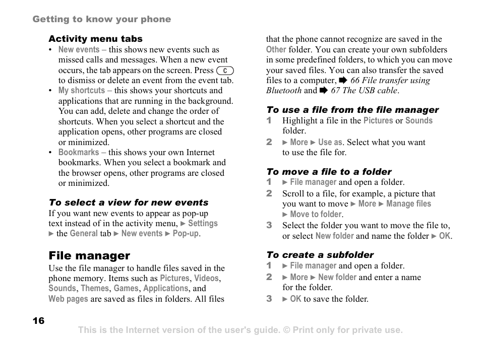 File manager | Sony K608i User Manual | Page 16 / 96