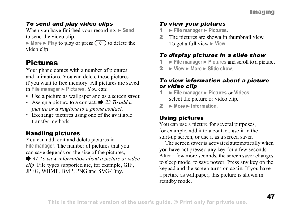 Pictures | Sony K608i User Manual | Page 47 / 96