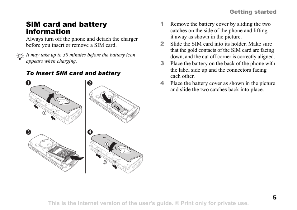 Sim card and battery information | Sony K608i User Manual | Page 5 / 96