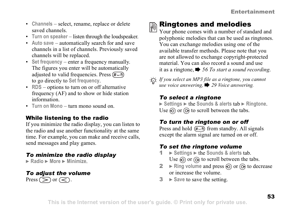 Ringtones and melodies | Sony K608i User Manual | Page 53 / 96