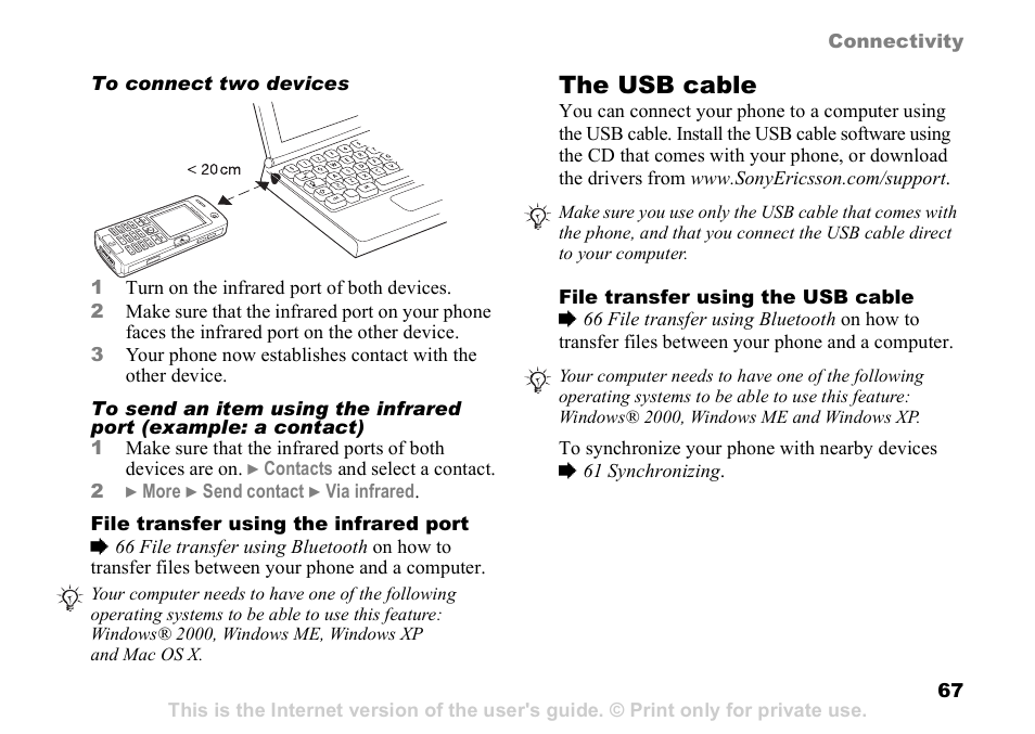 67 the usb cable, The usb cable | Sony K608i User Manual | Page 67 / 96