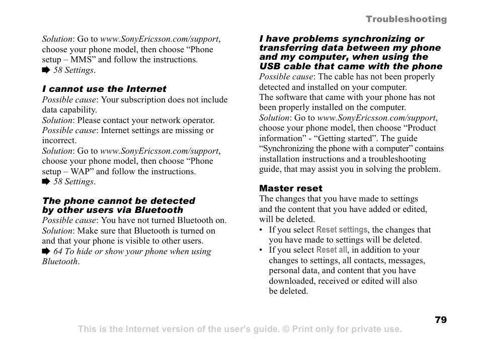 79 master reset | Sony K608i User Manual | Page 79 / 96