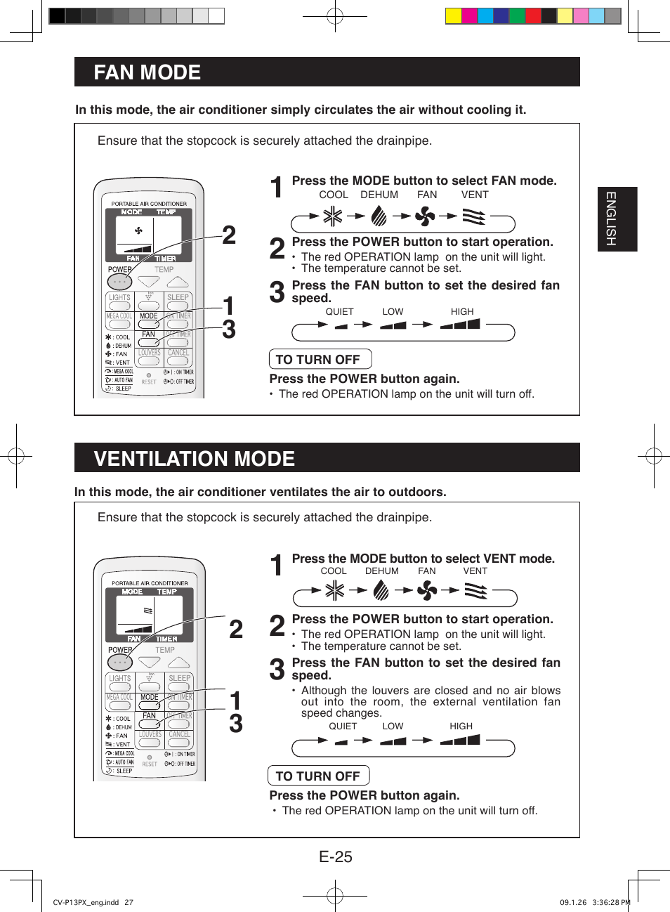 Fan mode ventilation mode | Sony CV-P12PX User Manual | Page 27 / 34